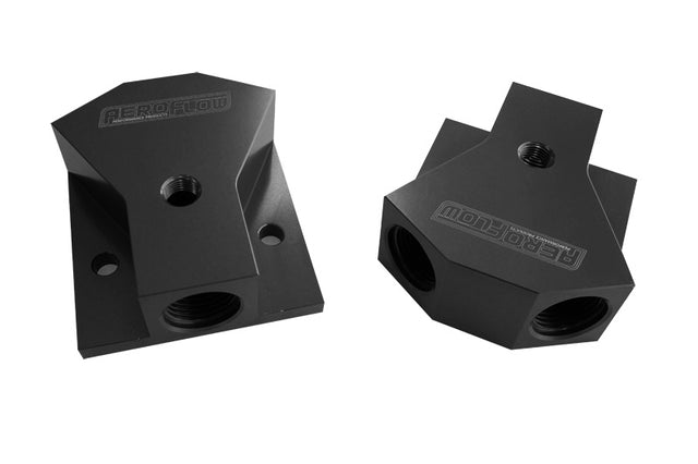 Billet Y-Block 3X -8 ORB Ports Black With Mounting Pad AF453-08BLK - Aeroflow