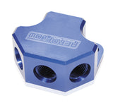 Y Block 4 Port Distribution Blue 3X -8ORB 1X -10ORB Inlet AF454-10-08 - Aeroflow