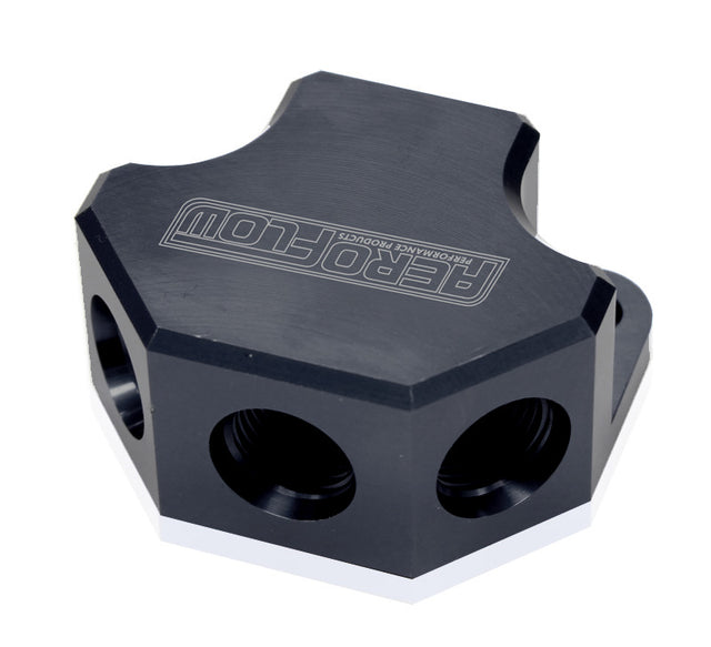 Y Block 4 Port Distribution Black 3X -8ORB 1X -10ORB Inlet AF454-10-08BLK - Aeroflow