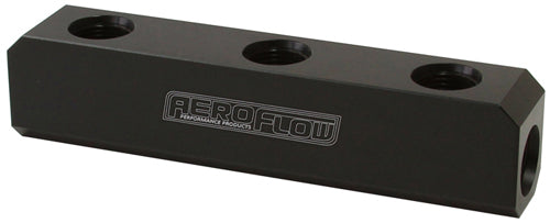 Fuel Block, Log Type -8ORB Black 2 x -8 Side, 3X -8 Top AF457-08BLK - Aeroflow