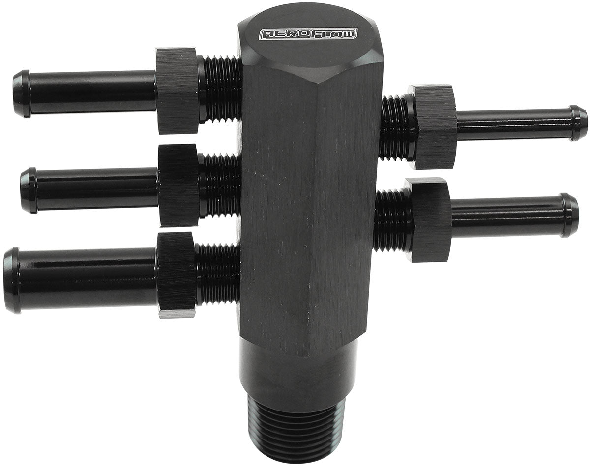 3/8 NPT Vacuum Tree Alloy BLAC5 x 1/8" NPT To Barb Intake Manifold AF458-06 Blk AF458-06BLK - Aeroflow