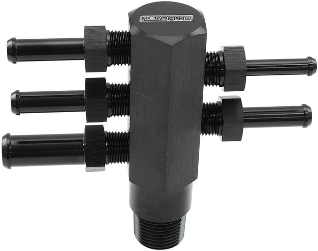 3/8 NPT Vacuum Tree Alloy BLAC5 x 1/8" NPT To Barb Intake Manifold AF458-06 Blk AF458-06BLK - Aeroflow