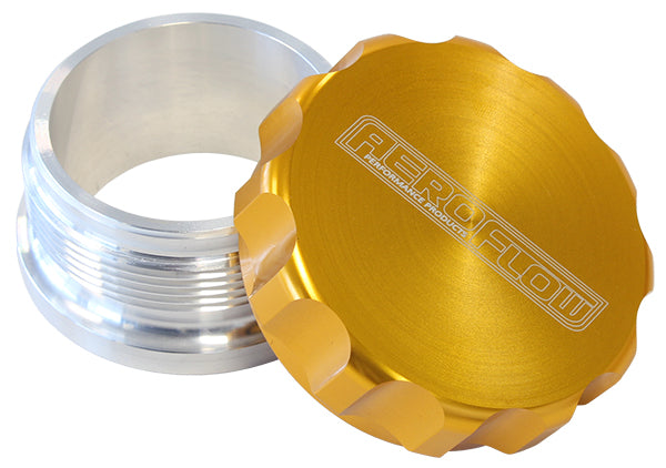 2" Aluminium Weld Bung And Cap Raw Weld On / Gold Cap AF460-32G - Aeroflow