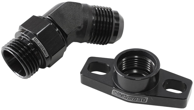 Turbo Drain Adapter -10AN 45 Degree 38-44mm Hole Centres AF463-12 - Aeroflow