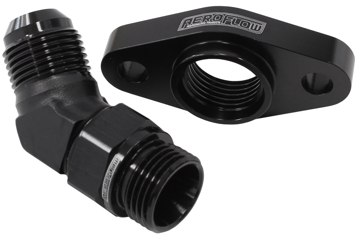 Turbo Drain Adapter -10AN 45 Degree 51mm Hole Centres AF463-16 - Aeroflow