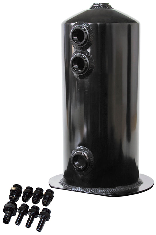 Surge Tank 2.5L Anodised Black 3 x 3/8 1 x 1/2 Or 3X -6AN 1X -8AN AF49-1016BLK - Aeroflow