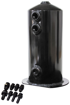 Surge Tank 2.5L Anodised Black 3 x 3/8 1 x 1/2 Or 3X -6AN 1X -8AN AF49-1016BLK - Aeroflow