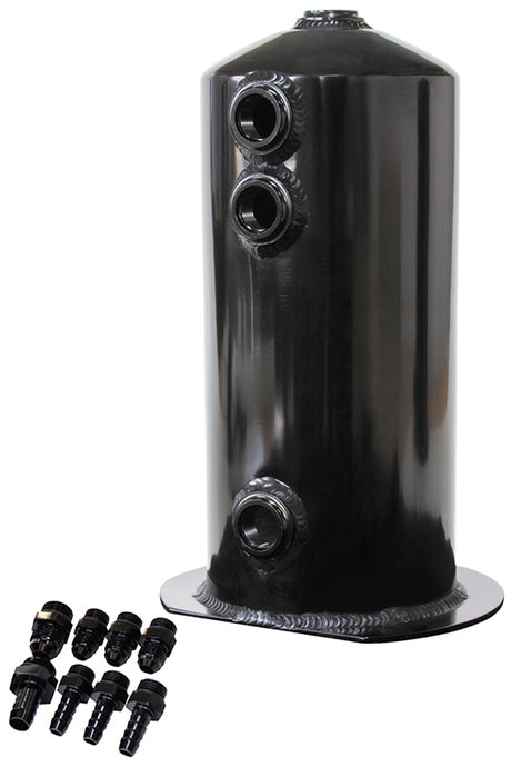 Surge Tank 2.5L Anodised Black 3 x 3/8 1 x 1/2 Or 3X -6AN 1X -8AN AF49-1016BLK - Aeroflow
