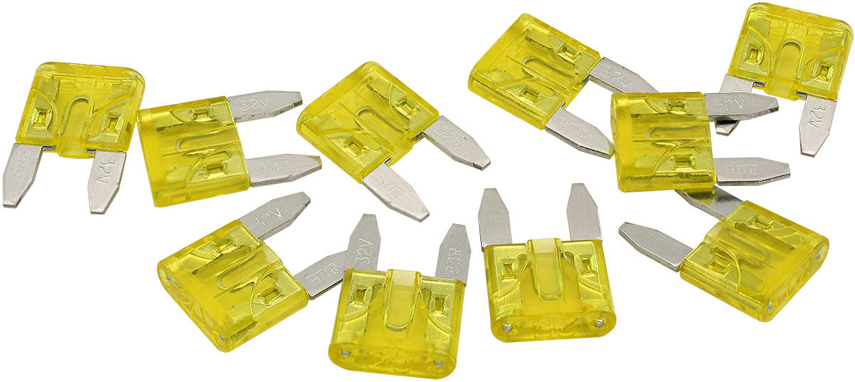 20 Amp Mini Blade Fuse Yellow Body Colour 10 Pack AF49-4020 - Aeroflow
