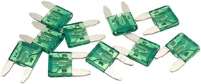 30 Amp Mini Blade Fuse Green Body Colour 10 Pack AF49-4022 - Aeroflow
