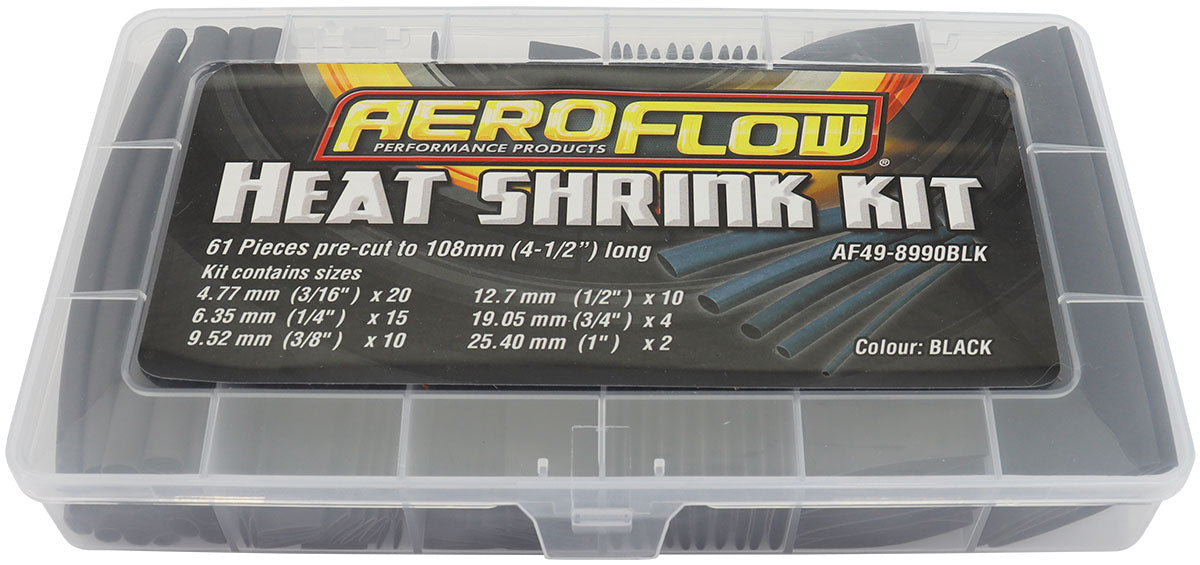 Black Heat Shrink Kit 61 Pieces 2:1 Ratio 4-25mm AF49-8990BLK - Aeroflow