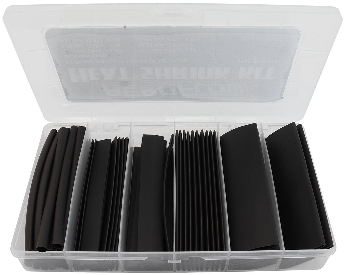 Black Heat Shrink Kit 61 Pieces 2:1 Ratio 4-25mm AF49-8990BLK - Aeroflow