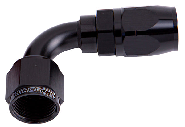 Alloy 90 Deg Hose End -6AN Black Cutter Style Full Swivel AF503-06BLK - Aeroflow