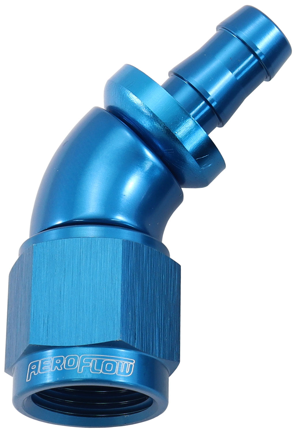 -6AN To 5/16" Barb 45 Deg Full Flow Push Lock Blue AF512-06-05 - Aeroflow