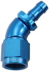 -6AN To 5/16" Barb 45 Deg Full Flow Push Lock Blue AF512-06-05 - Aeroflow