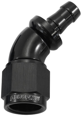 -6AN To 5/16" Barb 45 Deg Full Flow Push Lock Black AF512-06-05BLK - Aeroflow