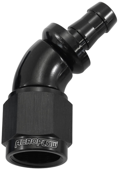 -6AN To 5/16" Barb 45 Deg Full Flow Push Lock Black AF512-06-05BLK - Aeroflow