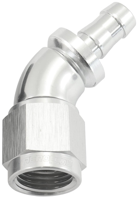 -6AN To 5/16" Barb 45 Deg Full Flow Push Lock Silver AF512-06-05S - Aeroflow
