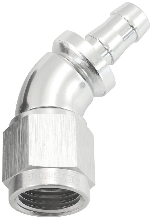 -6AN To 5/16" Barb 45 Deg Full Flow Push Lock Silver AF512-06-05S - Aeroflow