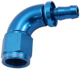 -6AN To 5/16" Barb 90 Deg Full Flow Push Lock Blue AF513-06-05 - Aeroflow