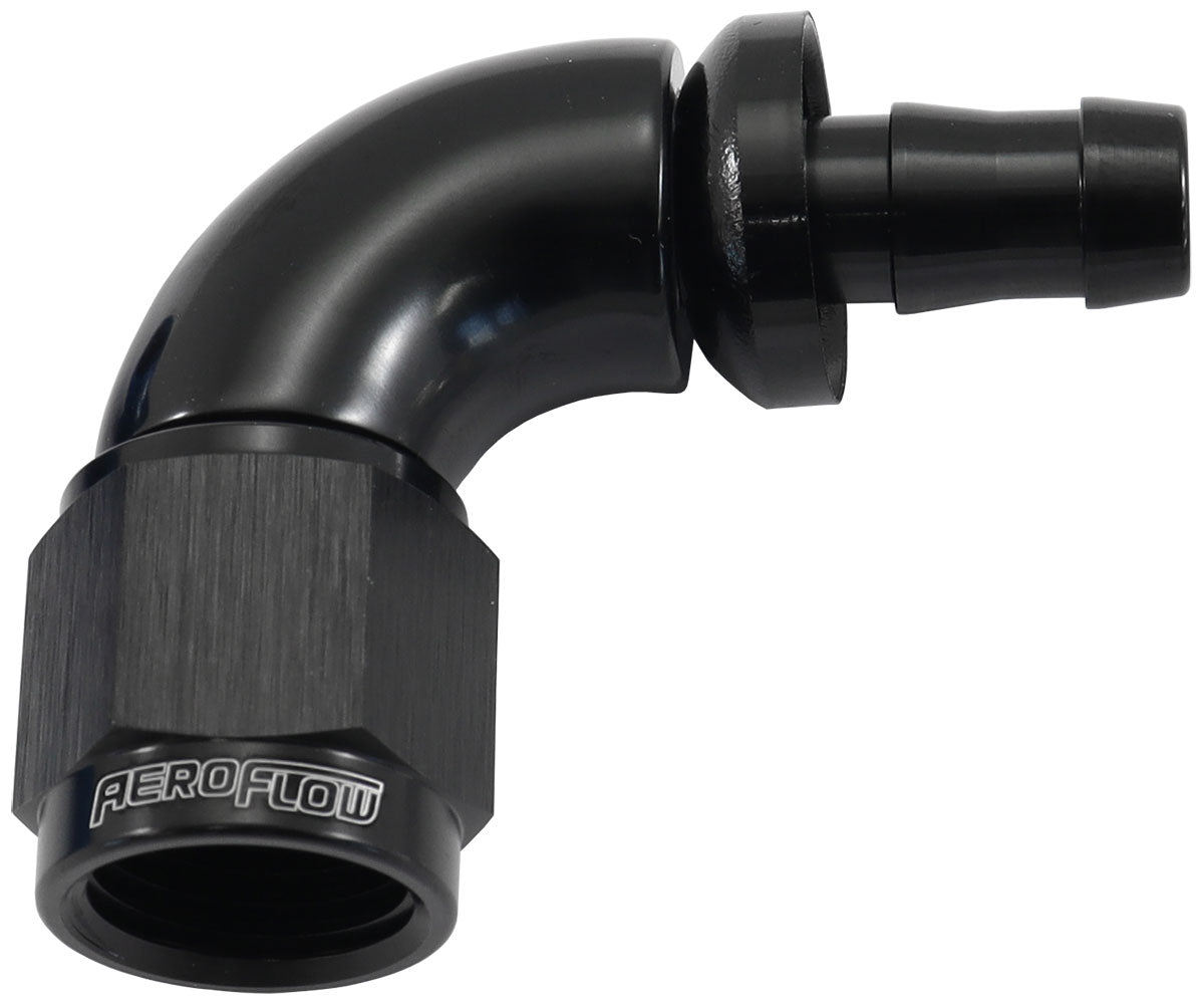 -6AN To 5/16" Barb 90 Deg Full Flow Push Lock Black AF513-06-05BLK - Aeroflow