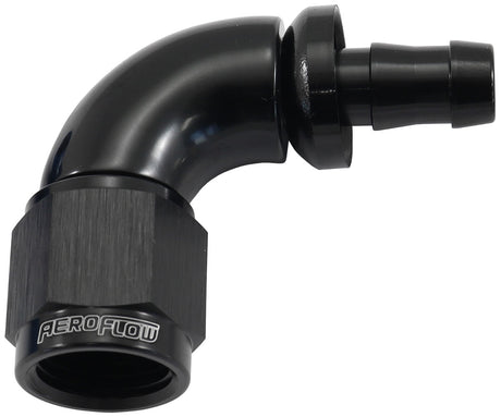 -6AN To 5/16" Barb 90 Deg Full Flow Push Lock Black AF513-06-05BLK - Aeroflow