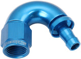 -6AN To 5/16" Barb 150 Degree Full Flow Push Lock Blue AF515-06-05 - Aeroflow