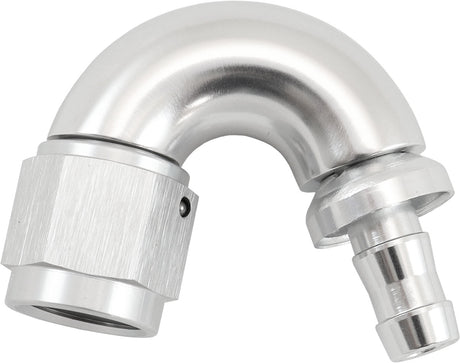 -6AN To 5/16" Barb 150 Degree Full Flow Push Lock Silver AF515-06-05S - Aeroflow
