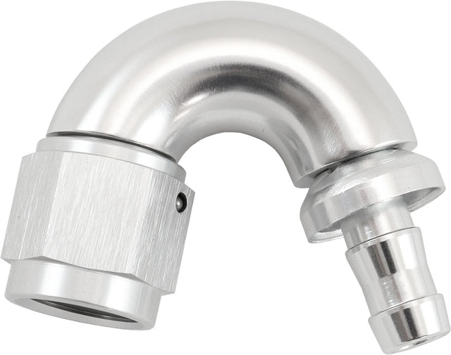 -6AN To 5/16" Barb 150 Degree Full Flow Push Lock Silver AF515-06-05S - Aeroflow