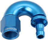-6AN To 5/16" Barb 180 Degree Full Flow Push Lock Blue AF516-06-05 - Aeroflow
