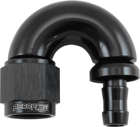 -6AN To 5/16" Barb 180 Degree Full Flow Push Lock Black AF516-06-05BLK - Aeroflow