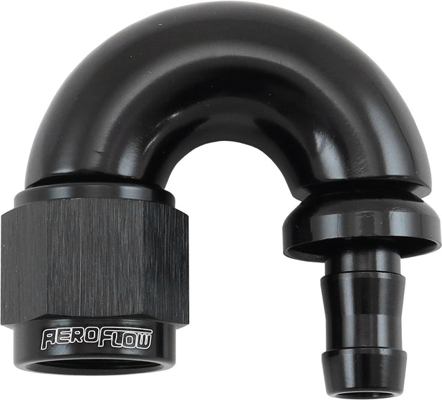 -6AN To 5/16" Barb 180 Degree Full Flow Push Lock Black AF516-06-05BLK - Aeroflow