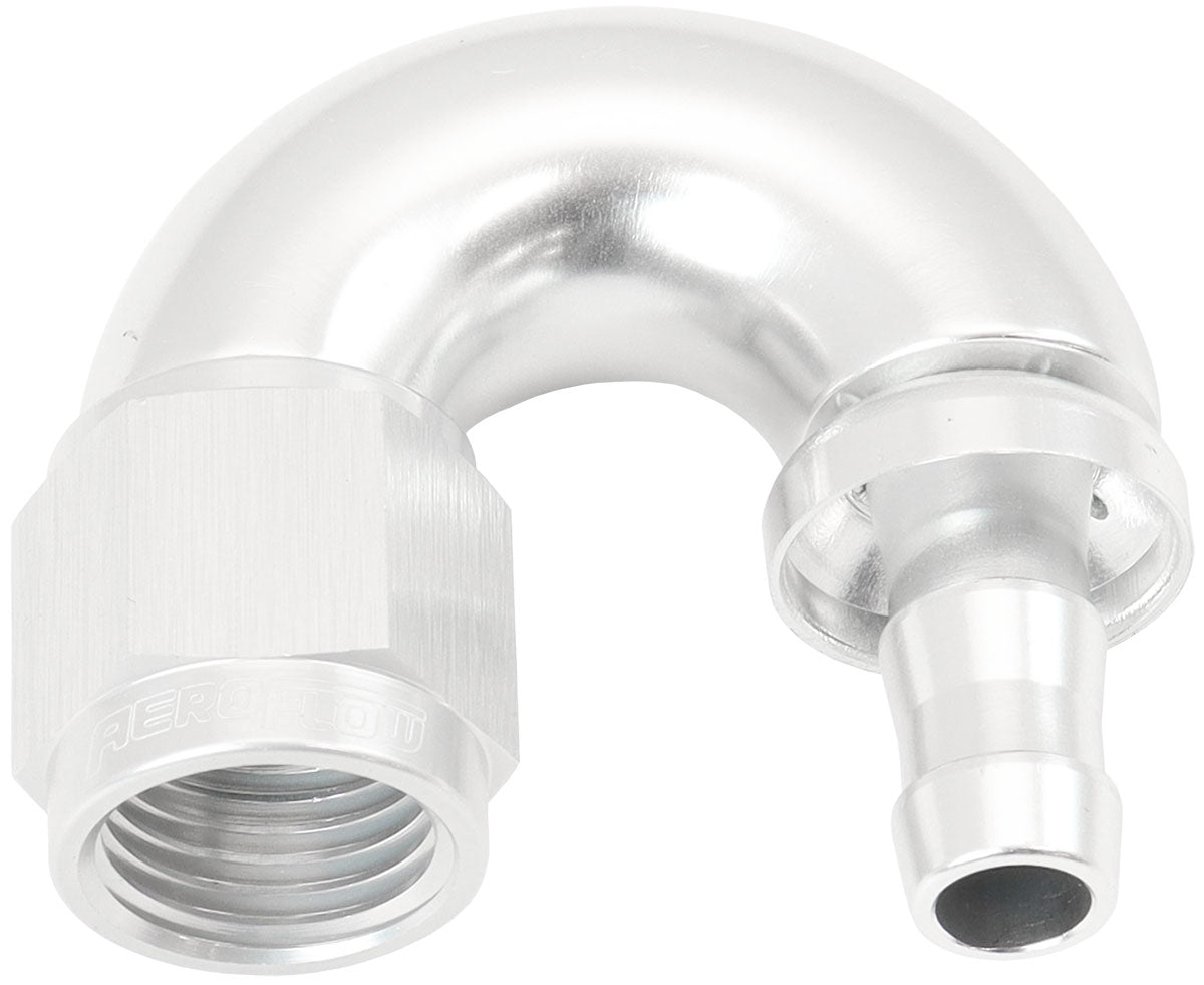 -6AN To 5/16" Barb 180 Degree Full Flow Push Lock Silver AF516-06-05S - Aeroflow