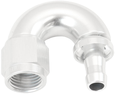 -6AN To 5/16" Barb 180 Degree Full Flow Push Lock Silver AF516-06-05S - Aeroflow