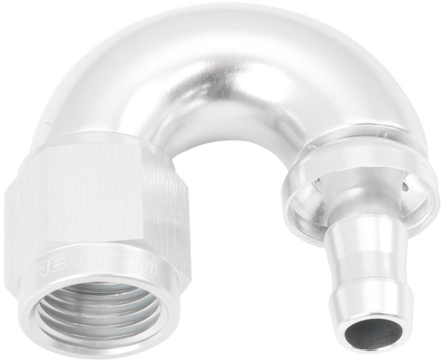 -6AN To 5/16" Barb 180 Degree Full Flow Push Lock Silver AF516-06-05S - Aeroflow