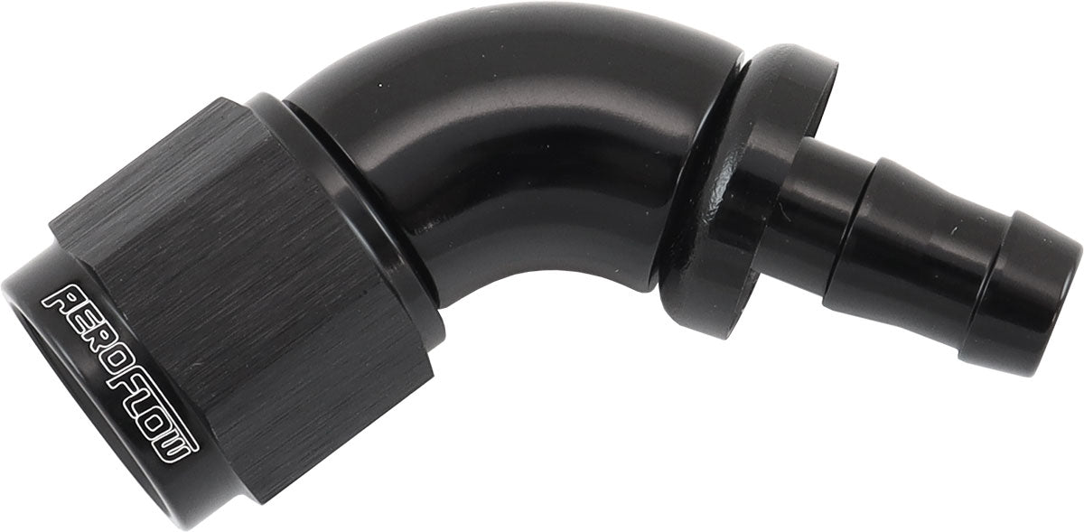 -6AN To 5/16" Barb 60 Deg Full Flow Push Lock Black AF518-06-05BLK - Aeroflow