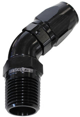 Male 1/2 NPT 45 Deg To -8 Hose Black Full Flow Billet 1 Piece AF528-08-08BLK - Aeroflow