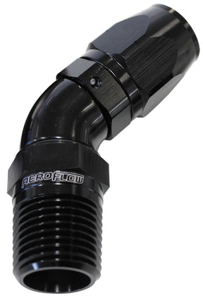 Male 3/4 NPT 45 Deg To -16 Hos Black Full Flow Billet 1 Piece AF528-16-12BLK - Aeroflow