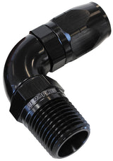 Male 1/4 NPT 90 Deg To -8 Hose Black Full Flow Billet 1 Piece AF529-08-04BLK - Aeroflow