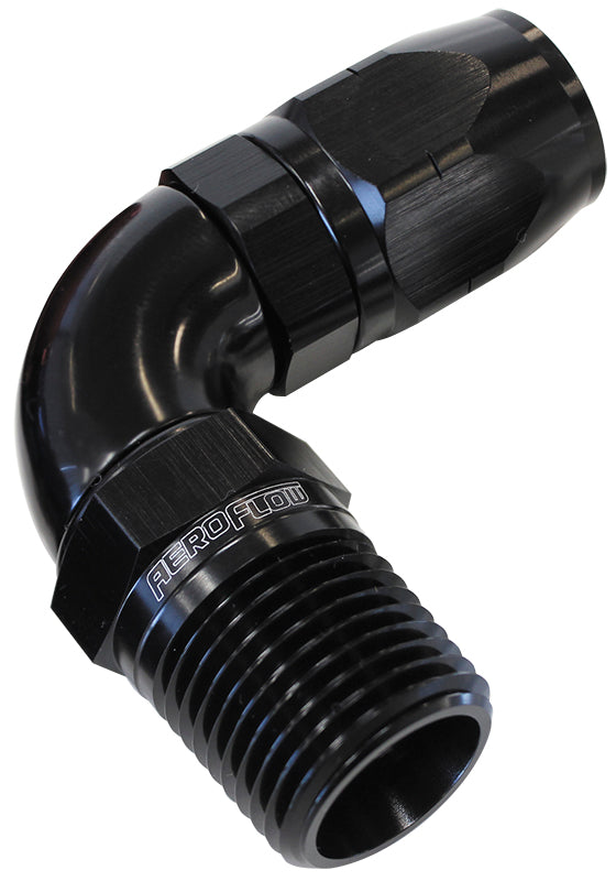 Male 1/2 NPT 90 Deg To -12HoseBLACK Full Flow Billet 1 Piece AF529-12-08BLK - Aeroflow