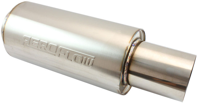3.5" Round Muffler Centre 18" Length 6" Dia 5" Tip S/S AF5515-350 - Aeroflow