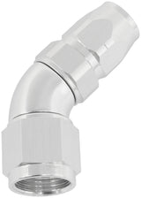 Stepped 45 Deg Hose End -6 Hose To -8AN Reducer Hose End Silve AF552-06-08S - Aeroflow