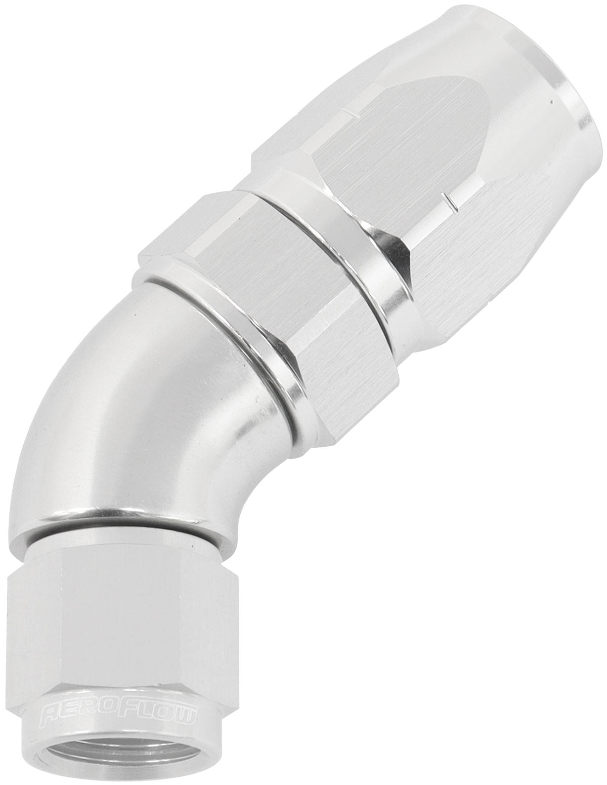 Stepped 45 Deg Hose End -8 Hose To -6AN Expander Hose End Silv AF552-08-06S - Aeroflow