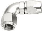 Alloy 90 Deg Hose End -6AN Silver Cutter Style Full Swivel AF553-06S - Aeroflow