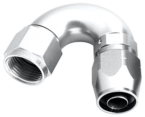 Alloy 150 Deg Hose End -8AN Silver Cutter Style Full Flow AF555-08S - Aeroflow