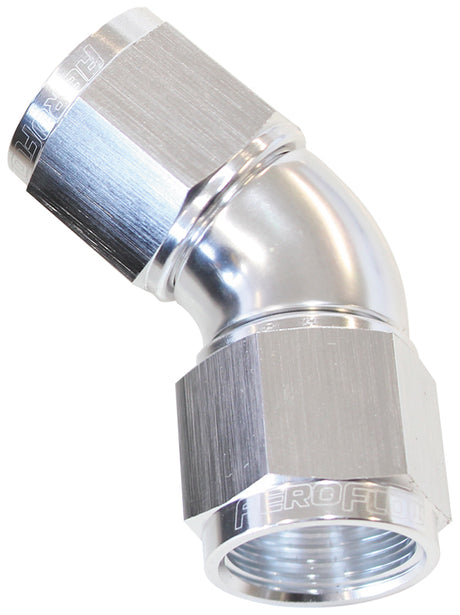 -10AN 45 Deg Swivel Coupler Silver Billet Full Flow 1 Piec AF563-10S - Aeroflow
