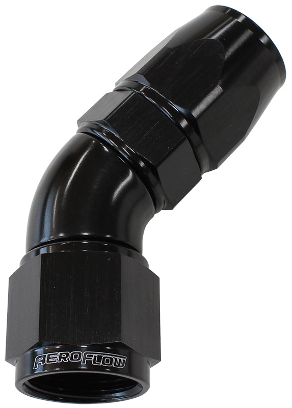 45 Deg -6AN Full Flow Teflon Hose End Black 1 Piece Full Flow AF572-06DBLK - Aeroflow