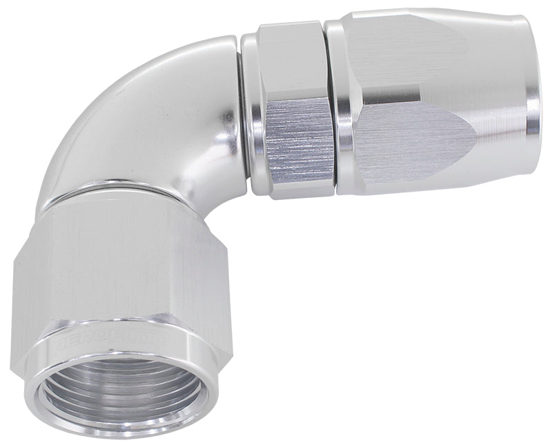 90 Deg -4AN Full Flow Teflon Hose End Silver 1 Piece Full Flow AF573-04DS - Aeroflow