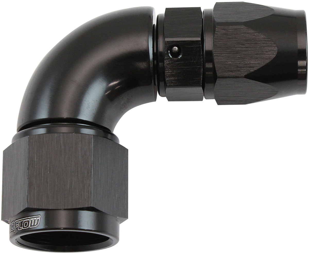 Stepped 90 Degree End -6 Hose To -8AN Reducer Hose End Black Teflon AF573-06-08DBLK - Aeroflow