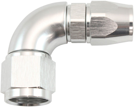 Stepped 90 Degree End -8 Hose To -10AN Reducer Hose End Silver Teflon AF573-08-10DS - Aeroflow